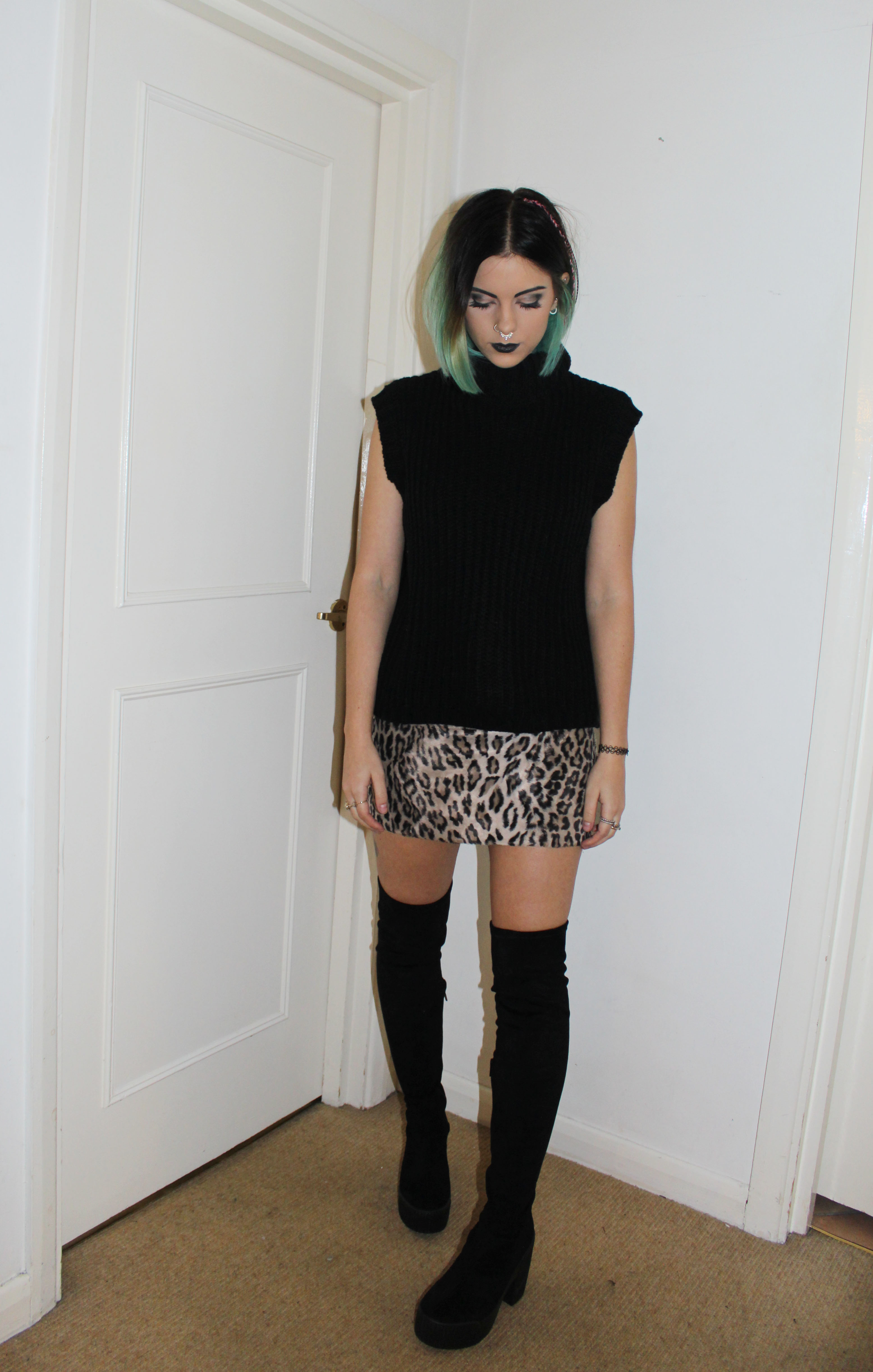 Leopard thigh cheap high boots outfit